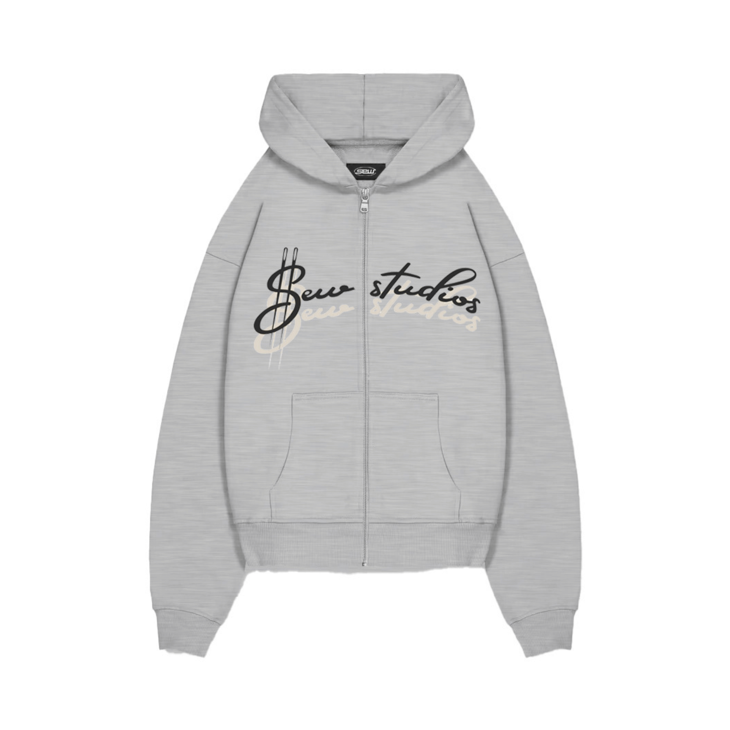 STITCHED LOGO ZIP HOODIE GRAU