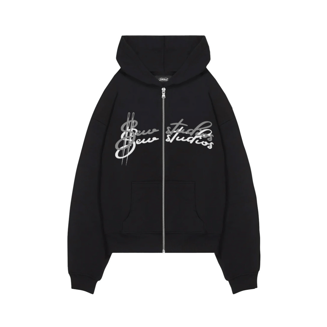 STITCHED LOGO ZIP HOODIE SCHWARZ